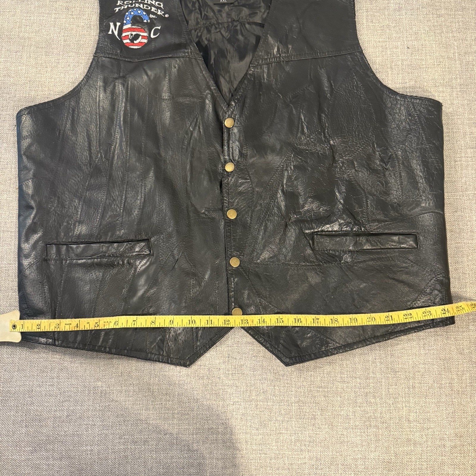 Rolling Thunder Leather Motorcycle Vest Mens XXL Black Biker Patch