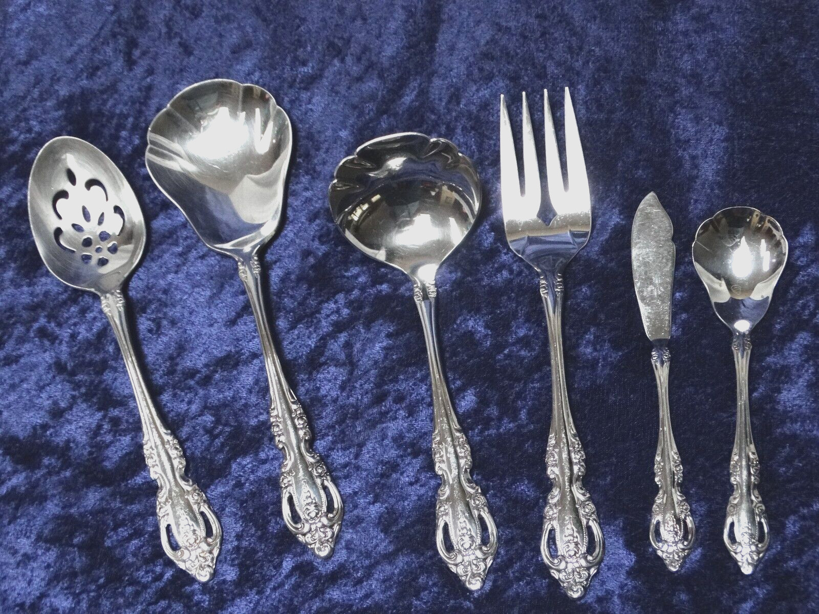 6 Pc. Oneida  Community  Serving Set Brahms Pattern Meat Fork Slotted Spoon +