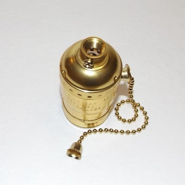 ON/OFF BRASS PLATED PULL CHAIN MEDIUM BASE E26 LAMP SOCKET NEW 30753J