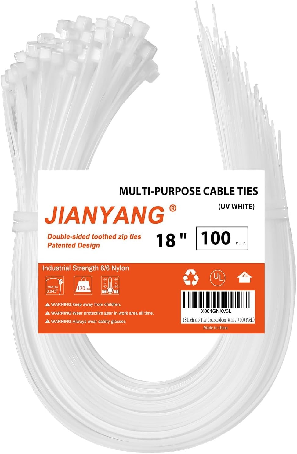 18 Inch Zip Ties Double Sided Toothed,120 LBS Tensile Strength Heavy Duty Cable