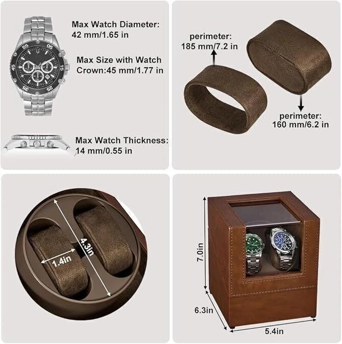 Automatic Rotation Double Watch Winder Box Leather Storage Display Case Gift