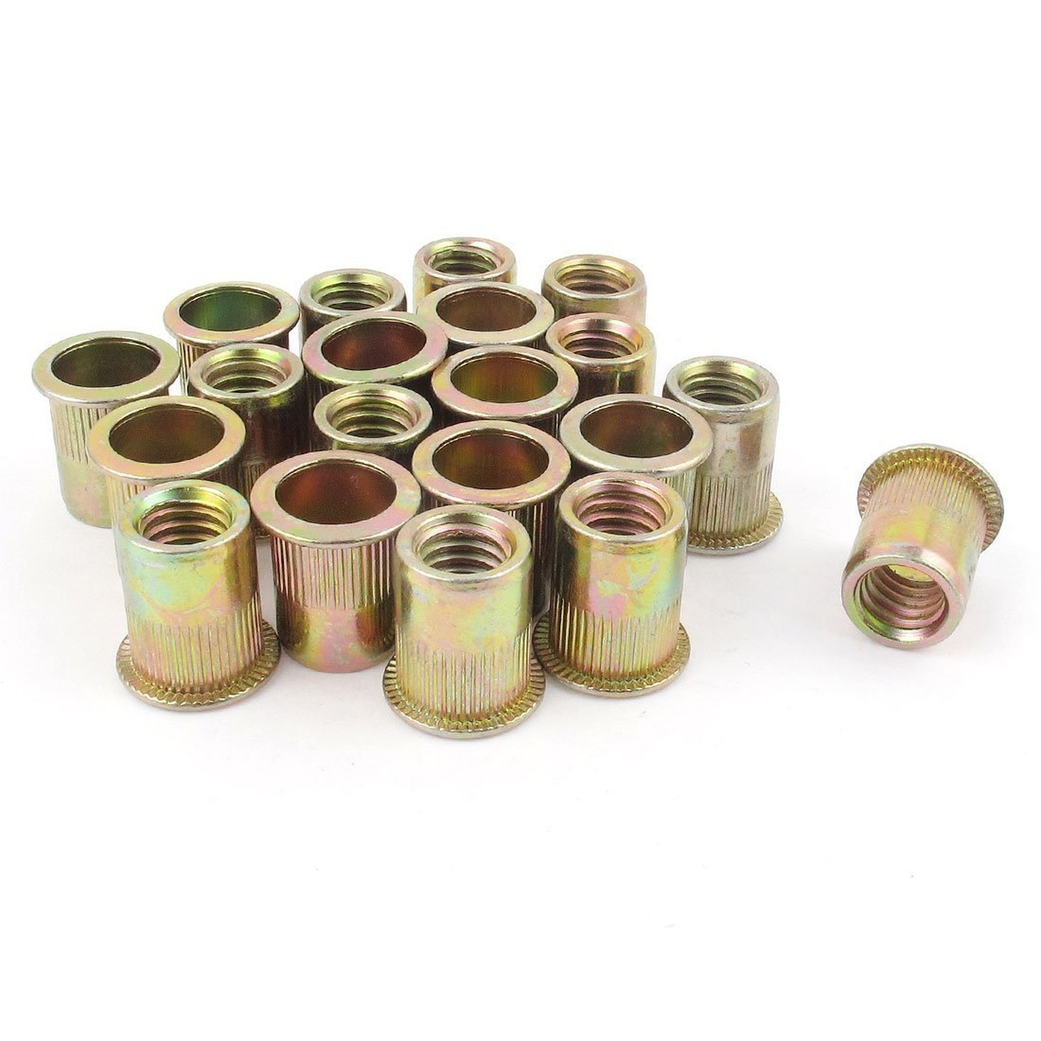 30pcs Zinc Plated Bronze Tone Carbon Steel Rivet Nuts Knurled Nut Fastener Fl...