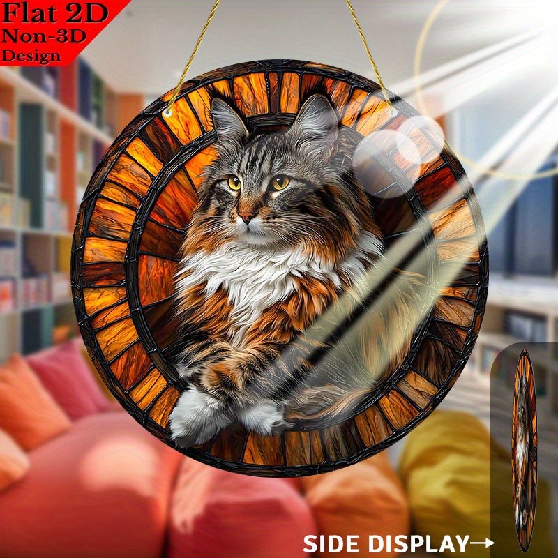 Cute Tabby Cat Acrylic Suncatcher Boho Nature Inspired Window Decoration Gift