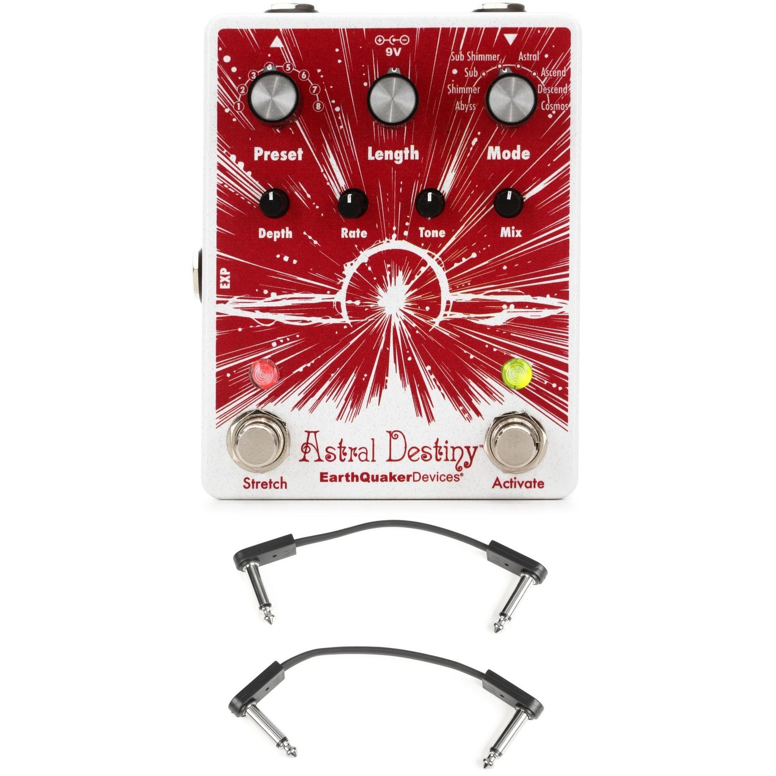 EarthQuaker Devices Astral Destiny Reverb Pedal with EBS Patch Cables