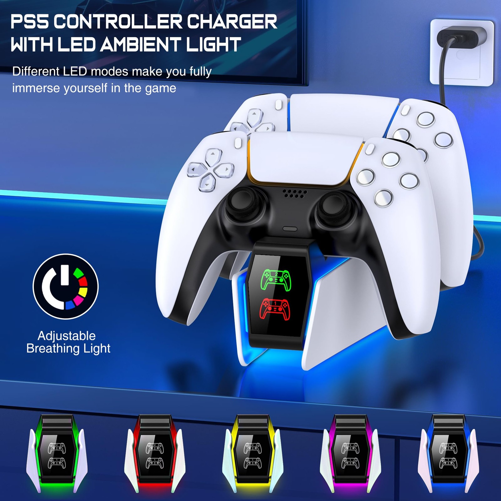 Svetaecho Ps5 Controller Charger Station For Playstation 5 Controllers Led