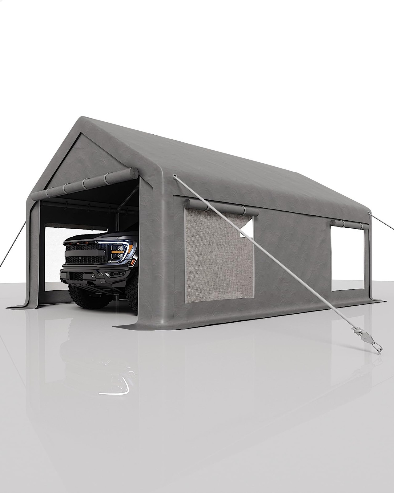Garvee 12x20 ft Portable Garage Carport 200g PE Canopy 2 Roll-Up Doors 4 Windows