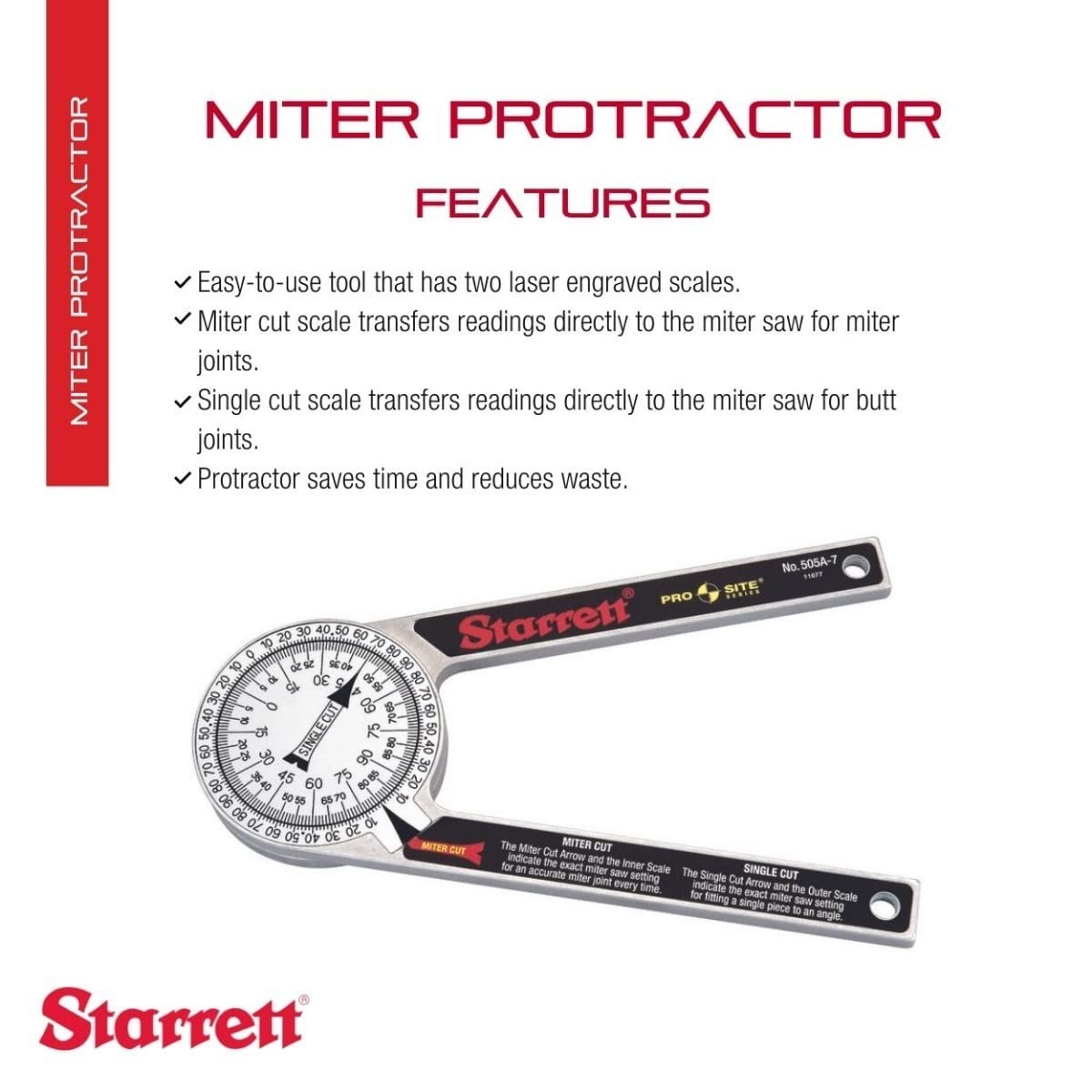 ProSite Miter Protractor Angle Finder with Two Laser Engraved Scales - Ideal ...