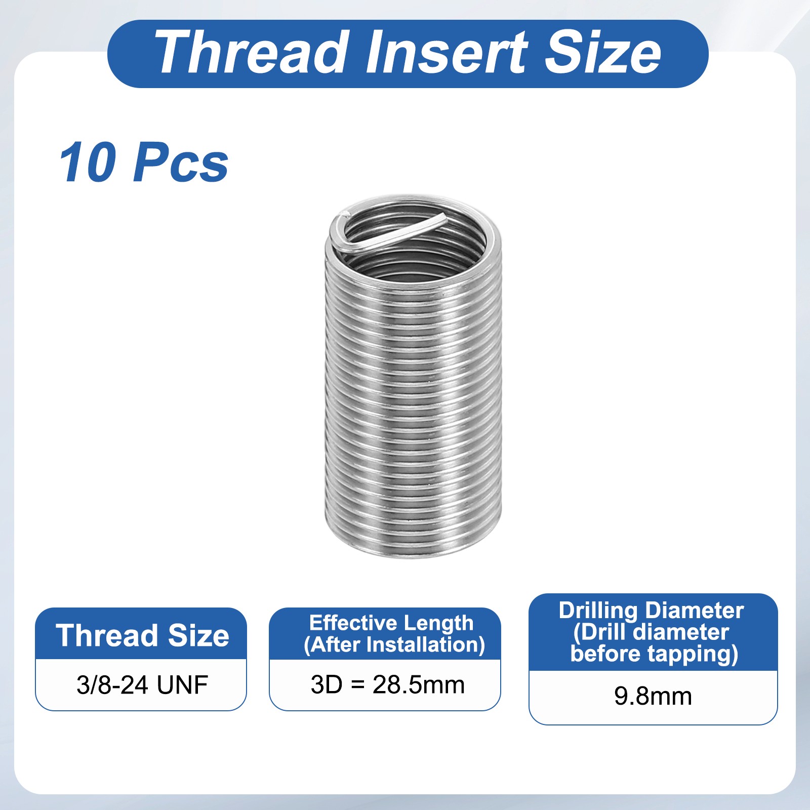 10pcs Wire Thread Inserts 3/8-24 UNF 3D 28.5mm Helical Threaded Sleeve