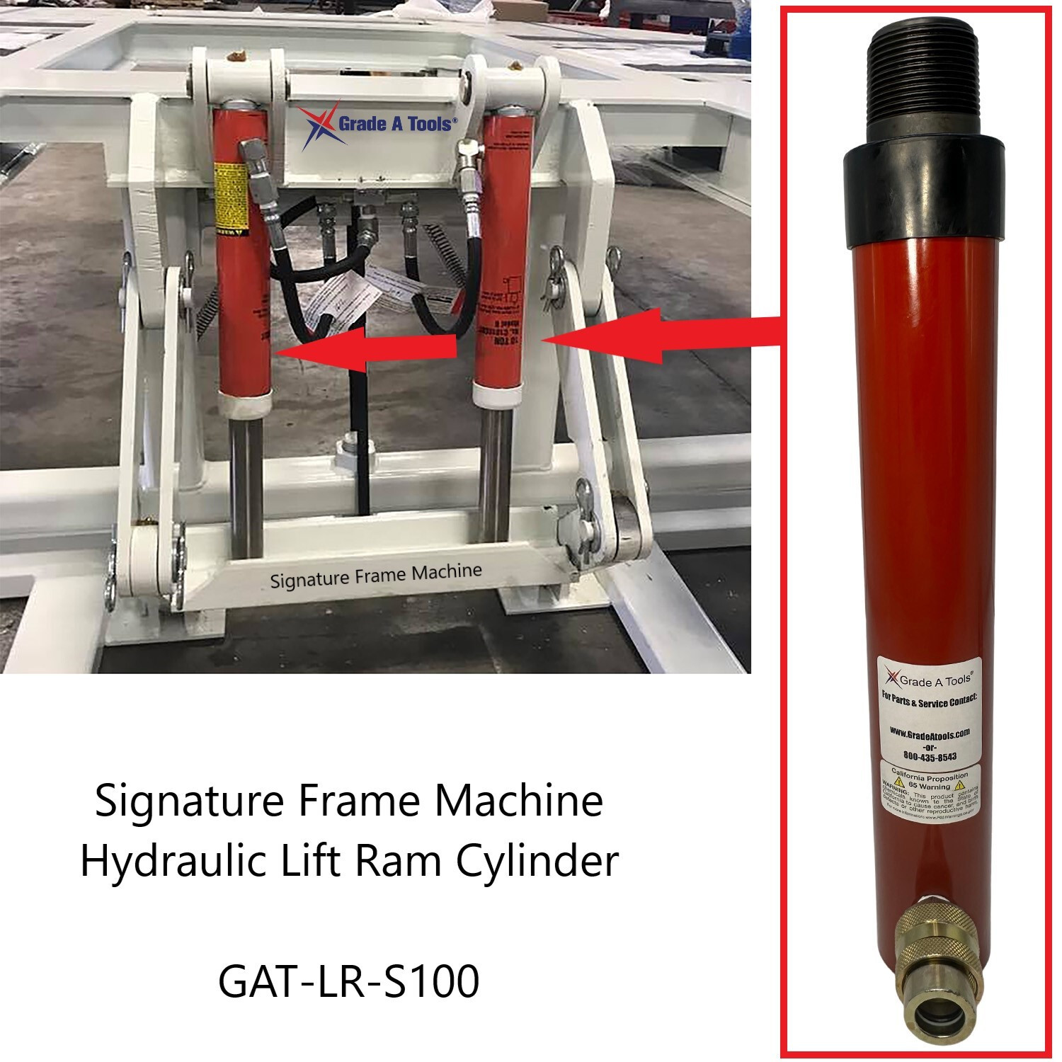 Signature Frame Machine Lift Ram 10" Stroke, 10 Ton Ram cylinder