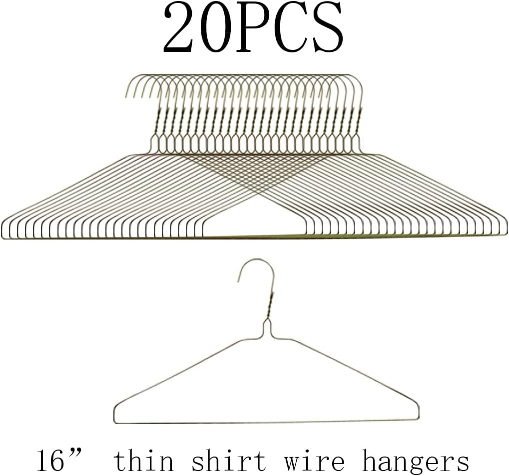 20Pcs Silver Wire Hangers 16 Space-Saving Clothes Coat Shirt