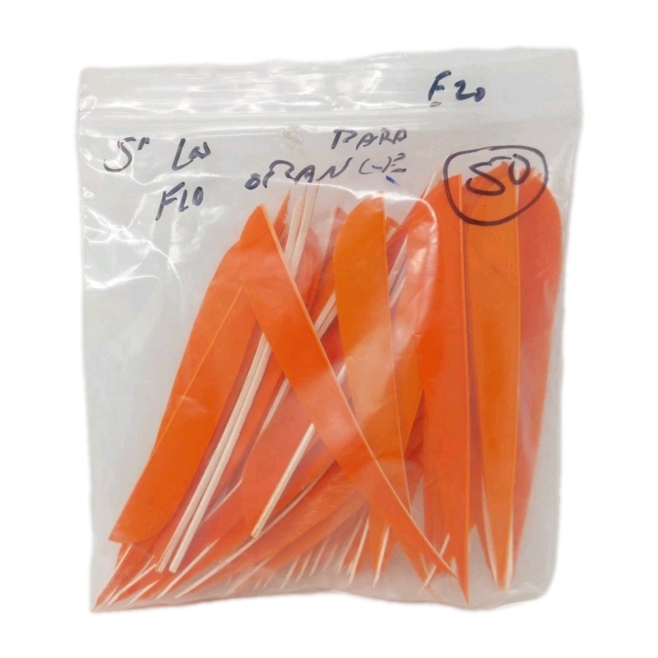 50 Count Archery Arrow Feathers 5" Left Wing: Parabolic Fluorescent Orange