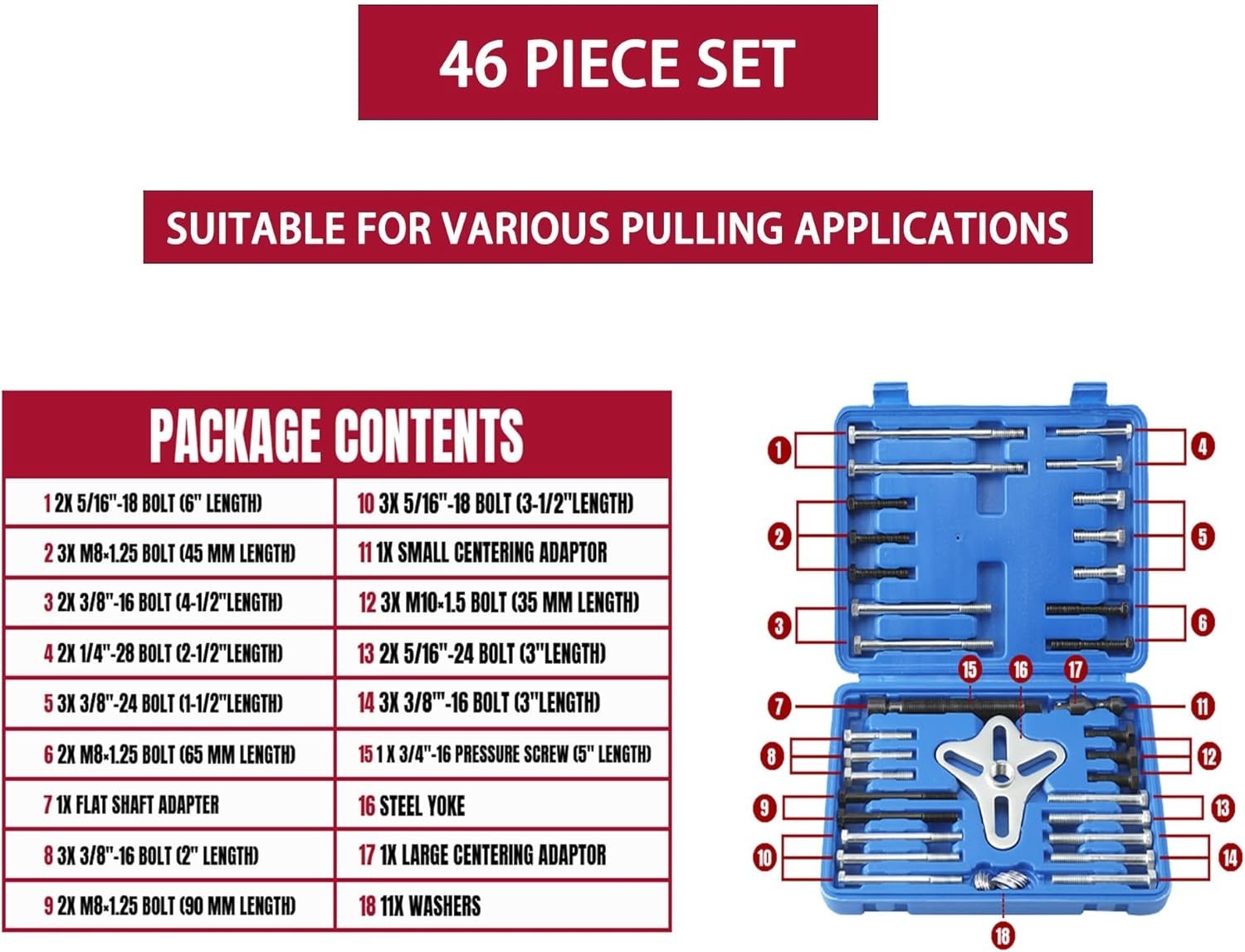 46-Piece Harmonic Balancer Puller Set - Versatile Automotive Tool Kit