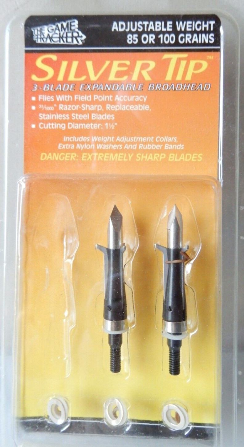The Game Tracker Silver Tip Adj Weight 3 Blade Broadhead Tip 2-PACK