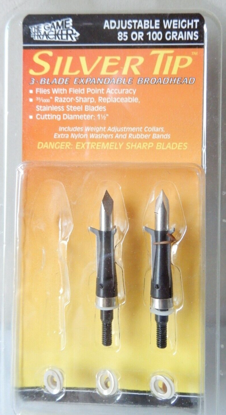 The Game Tracker Silver Tip Adj Weight 3 Blade Broadhead Tip 2-PACK