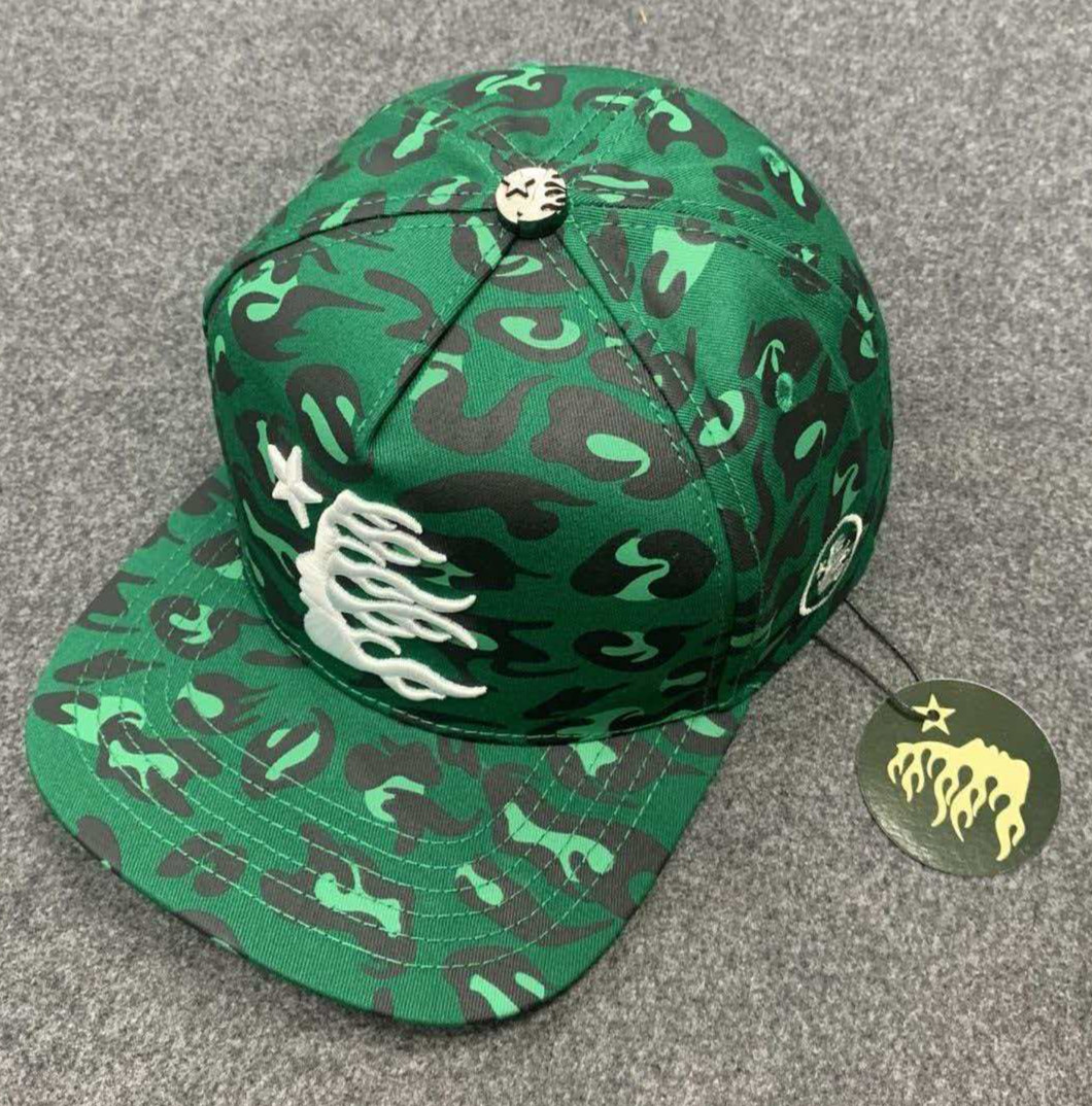 2026 Hellstar Green Camo Flame Logo Snapback Hat Unisex Streetwear Baseball Cap