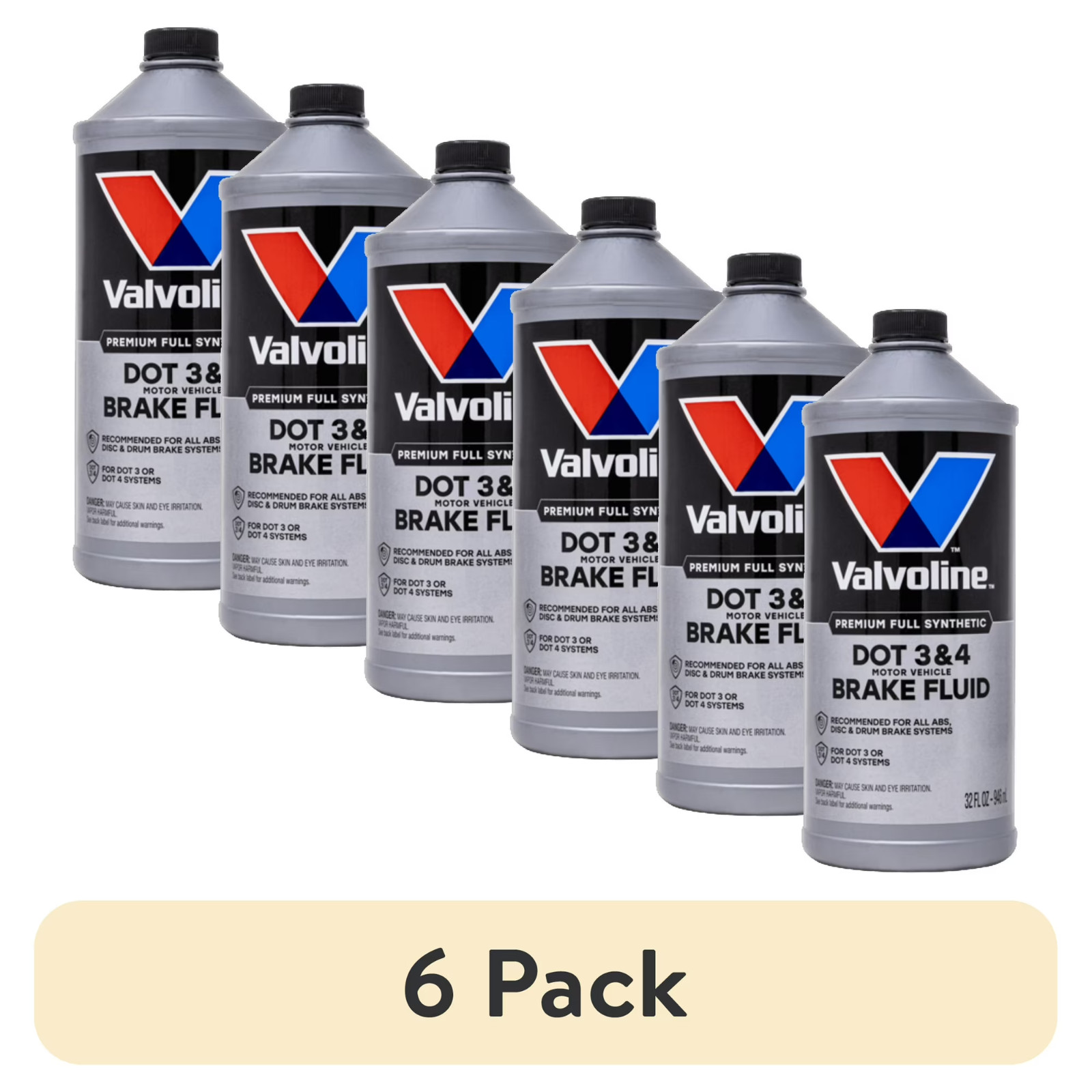 (6 pack) Valvoline 601458 Synthetic DOT 3 & 4 Brake Fluid, 32 fl oz – For Cars,