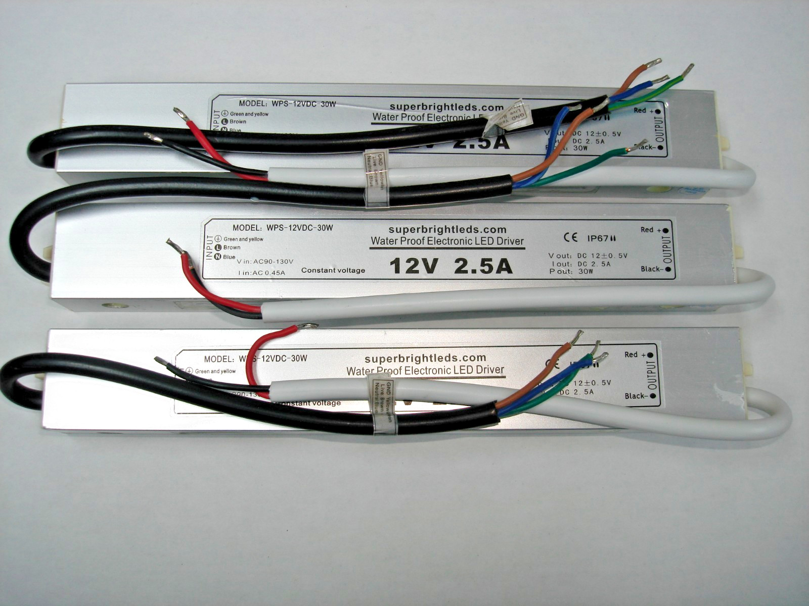 Lot of 3 12V 2.5A 30W Waterproof LED Power Supply SuperBrightLEDs WPS-12VDC-30W