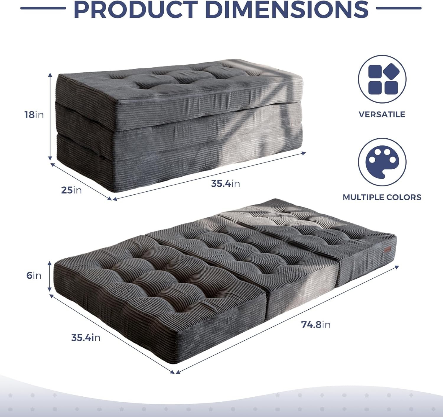 MAXYOYO 6 Inch Tri-fold Mattress, Tufted Folding Memory Foam Mattress 35" x 75"