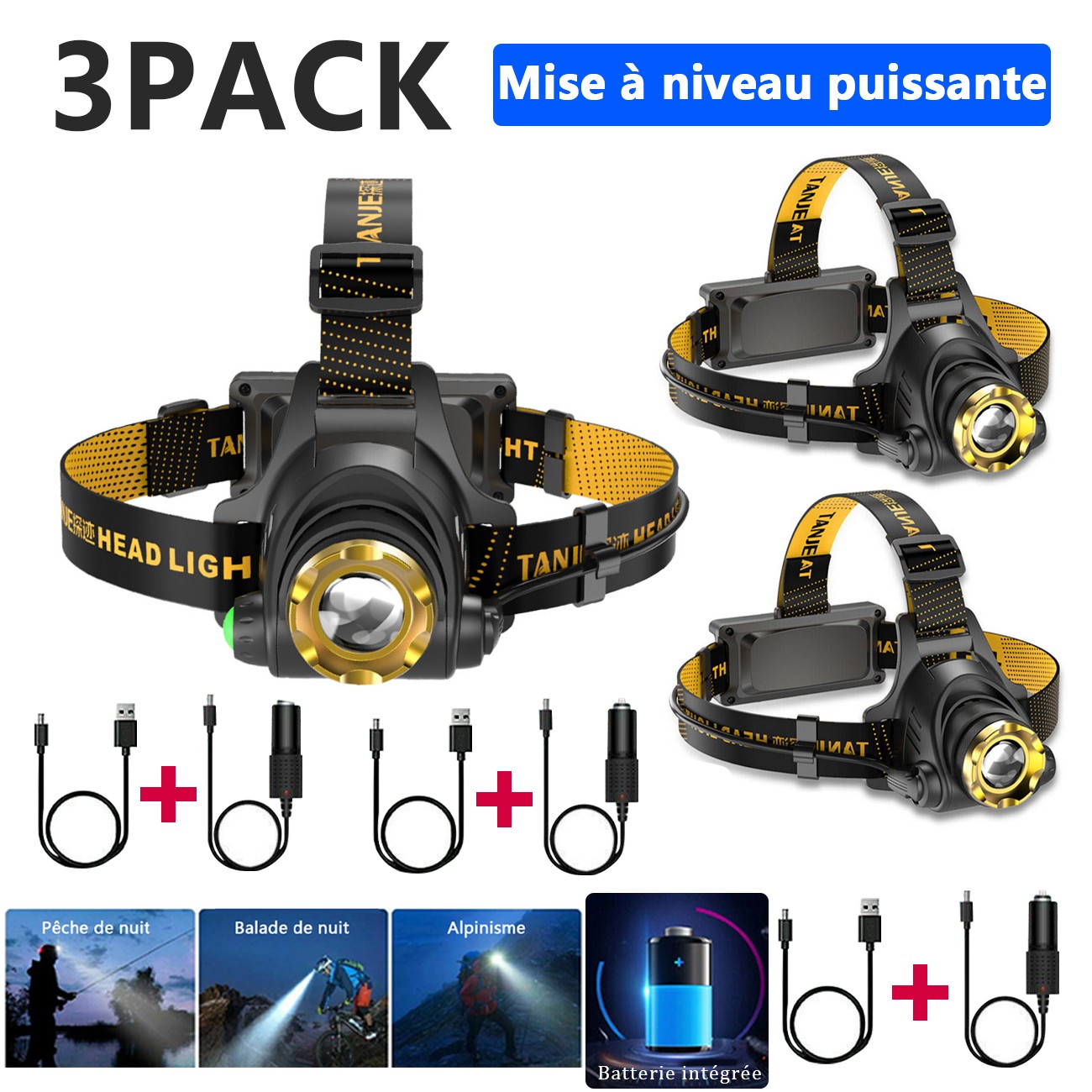 Powerful 12000000LM LED Rechargeable Headlight Zoomable Headlamp Head Torch US