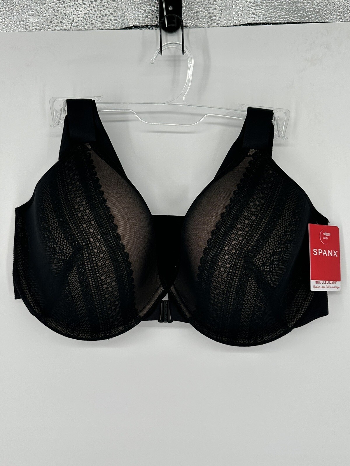 NEW! SPANX Bra-llelujah! Illusion Lace Full Coverage Bra Black Sz 38DD 30061R W1
