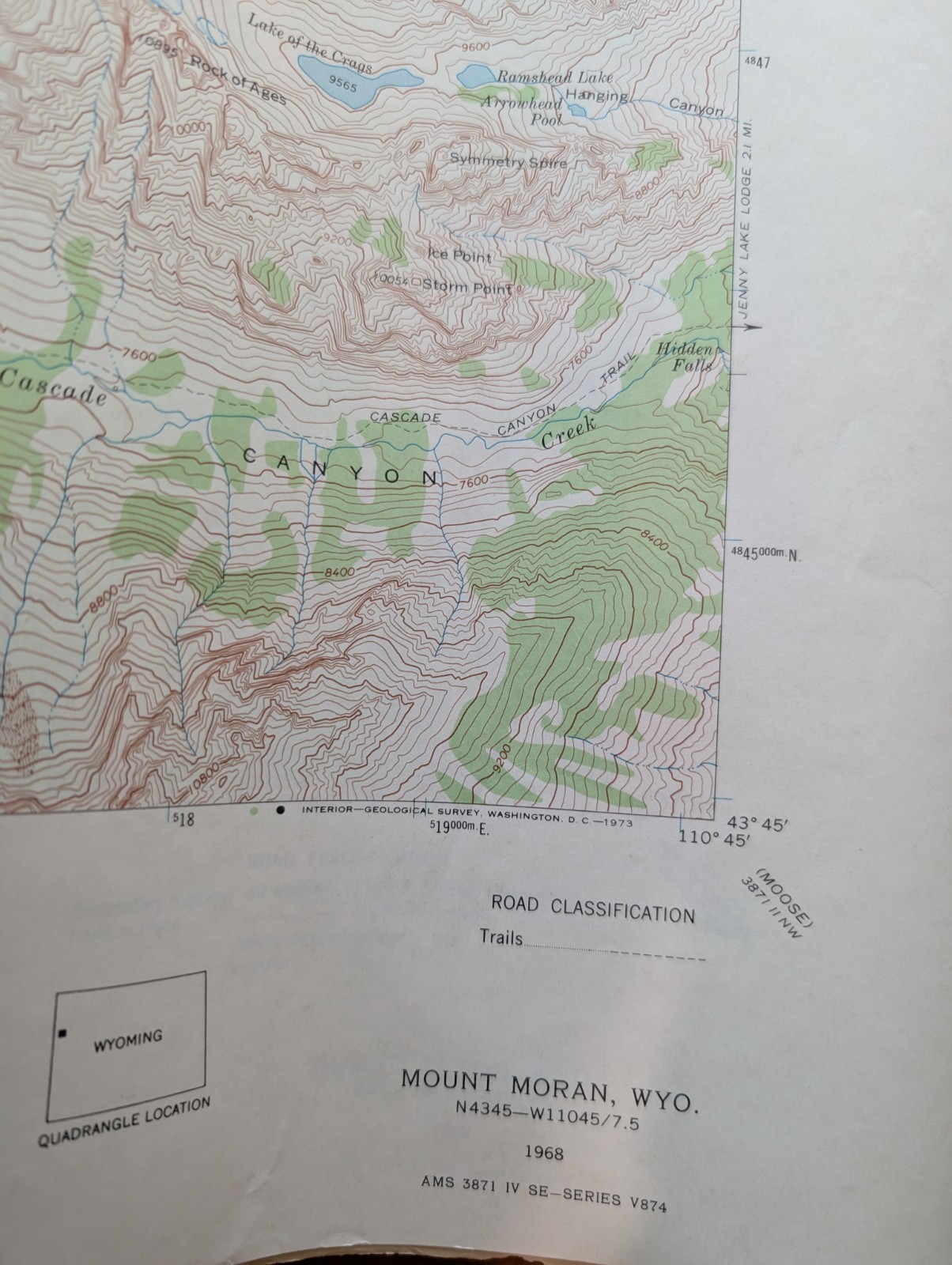 USGS Topo Map 7.5' Mount Moran, WYOMING N4345-W11045 (1968)