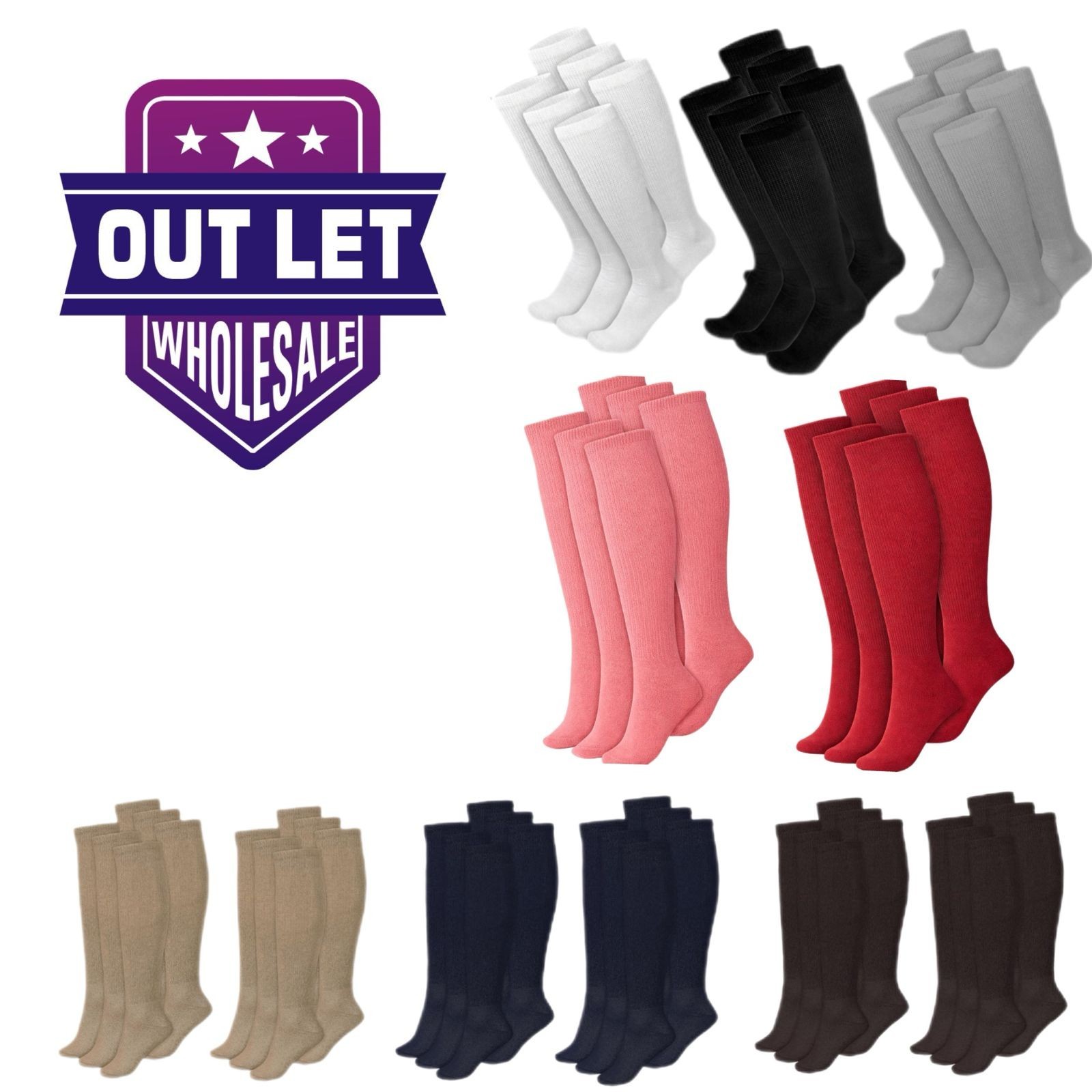 6-12Pairs Men Diabetic Over the Calf Socks Knee High circulatory Health Cotton
