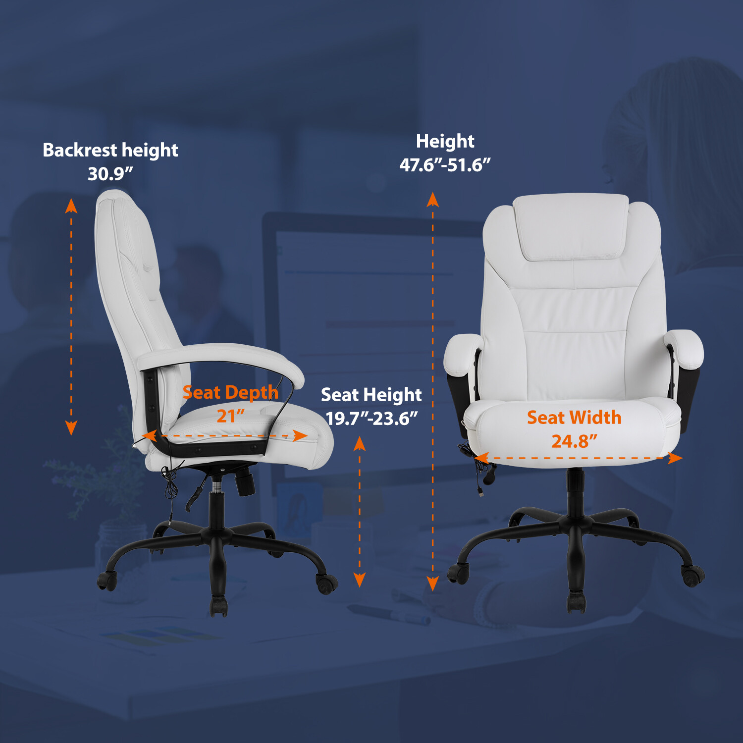 Big and Tall Chair Massage Ergonomic 500lbs Wide Seat with Lumbar Support White