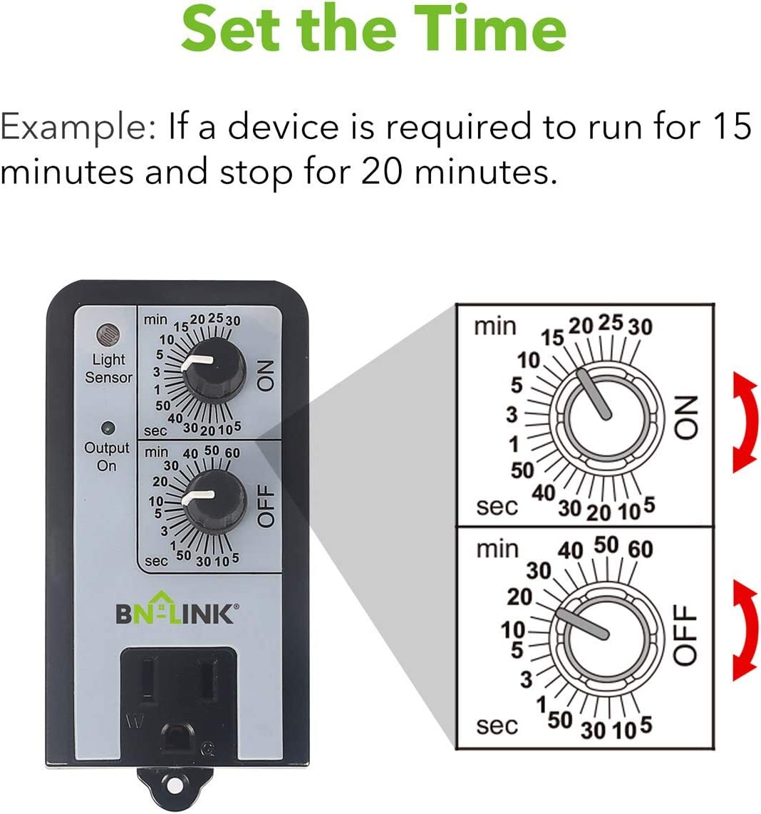 BN-LINK Mechanical Timer Repeatable W/ Light Sensor 24H ON OFF For Hydroponics