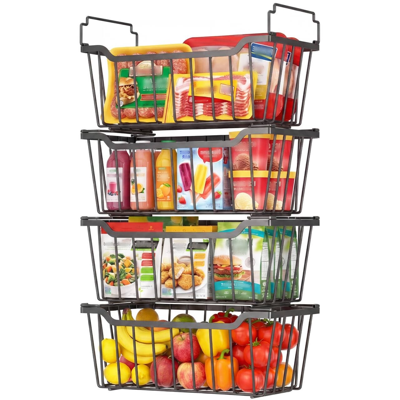Freezer Organizer Bins with Foldable Handle, 4 Pack Stackable Freezer Baskets...