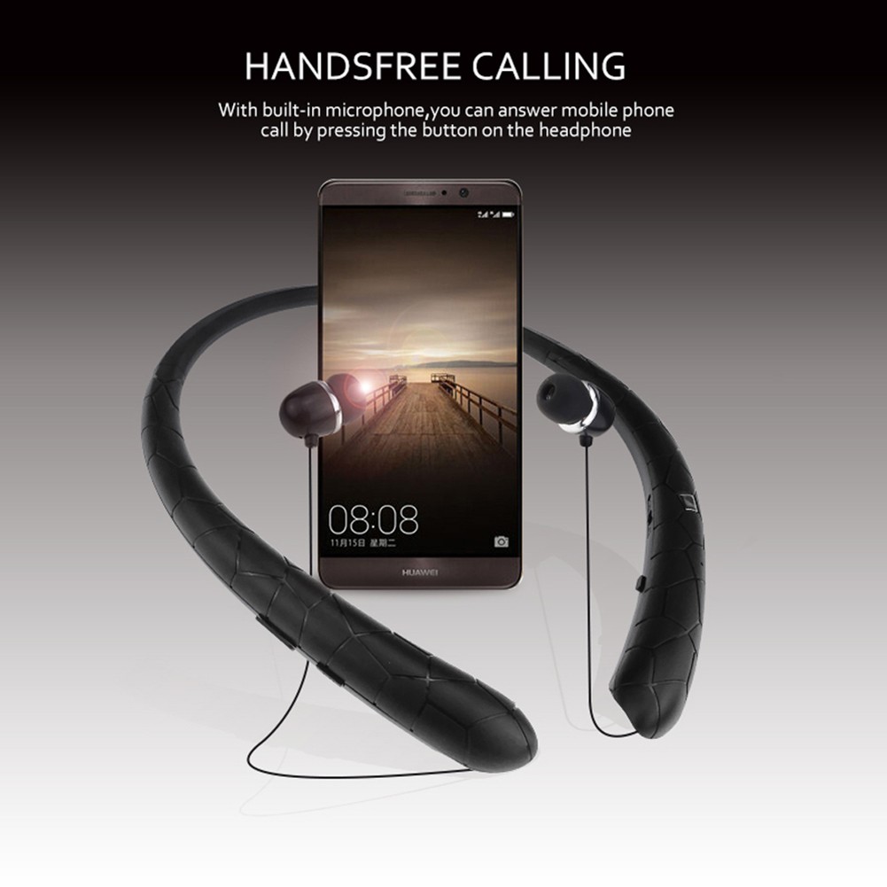 Sweatproof Neckband Headset Wireless Bluetooth Retractable Headphones Earbuds
