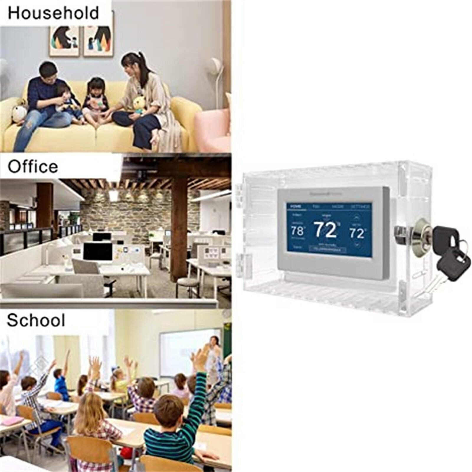 Secure Thermostat Guard Clear Cover Lock Box with 2 Keys for Enhanced Security
