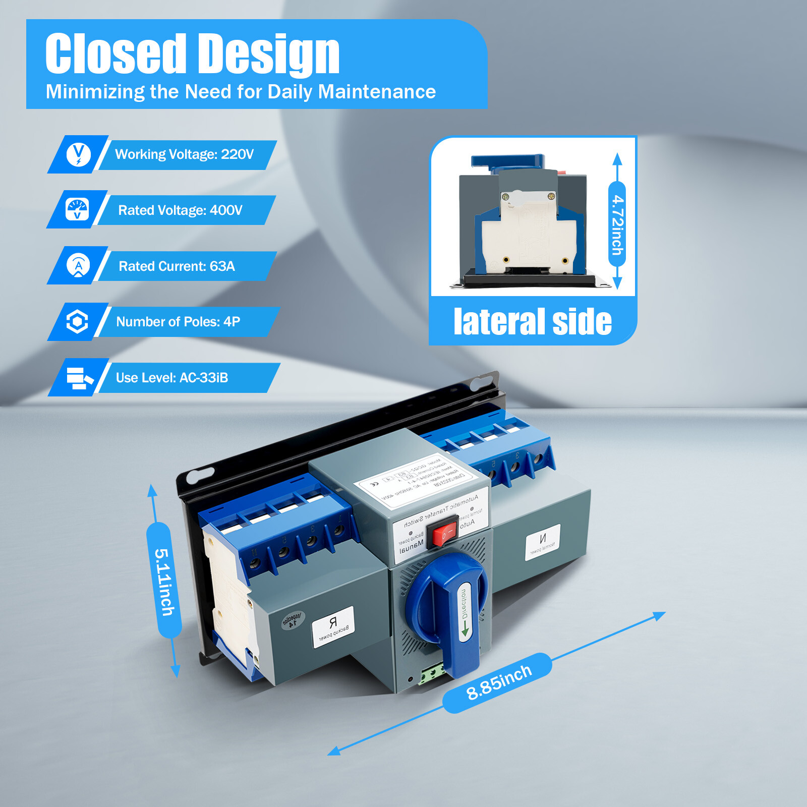 Dual Power Automatic Transfer Switch Generator Changeover Switch CB Level 63A 4P
