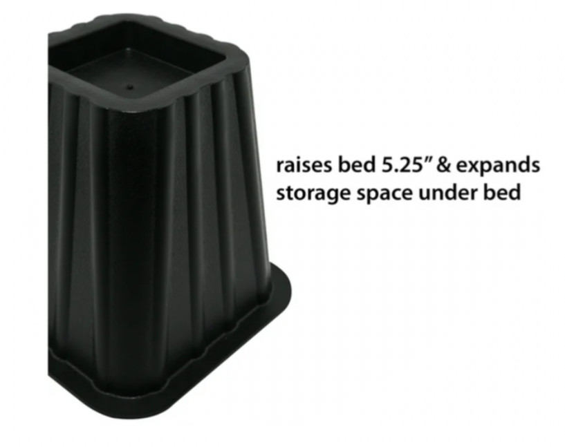 4 Pack, Black Bed Risers, Raise Your Bed to Create Storage Space,NEW