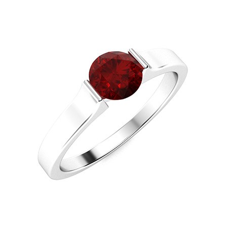 Solitaire 5MM Round Shape Red Garnet Gemstone 925 Sterling Silver Stackable Ring