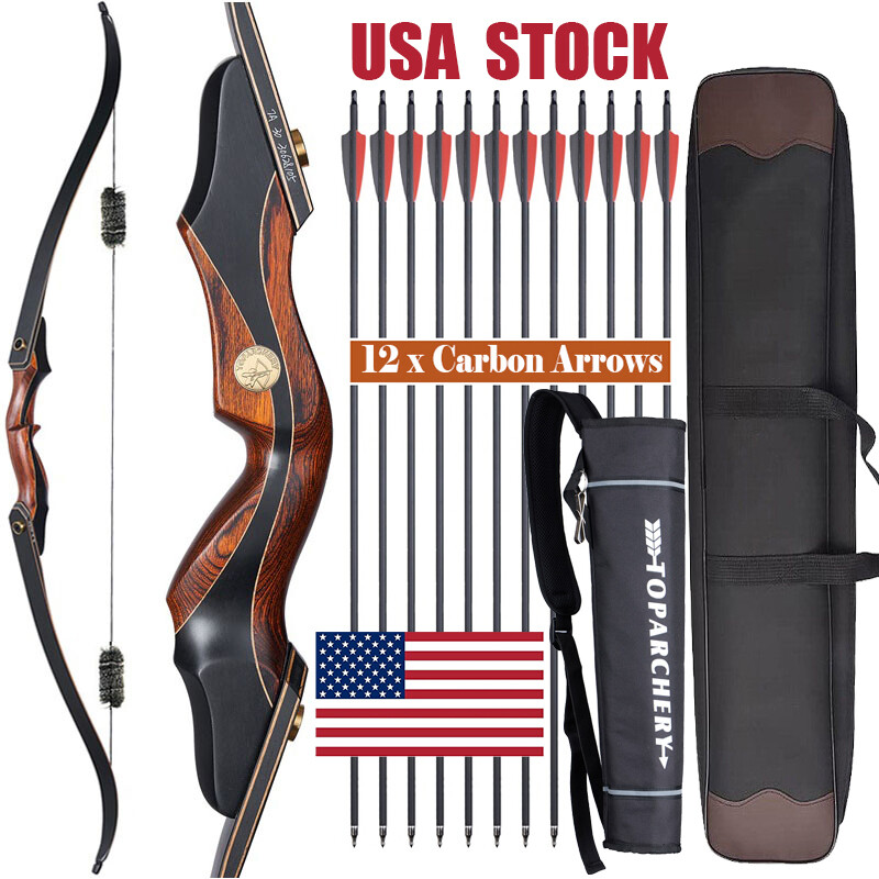 Wooden Riser 60" 25-50lbs Takedown Recurve Bow Bag Arrows Quiver Adult Hunting