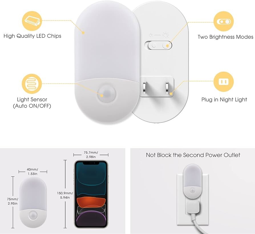 Motion Sensor Night Light Plug In 2 Pack LOHAS Motion Activated Night Light Warm