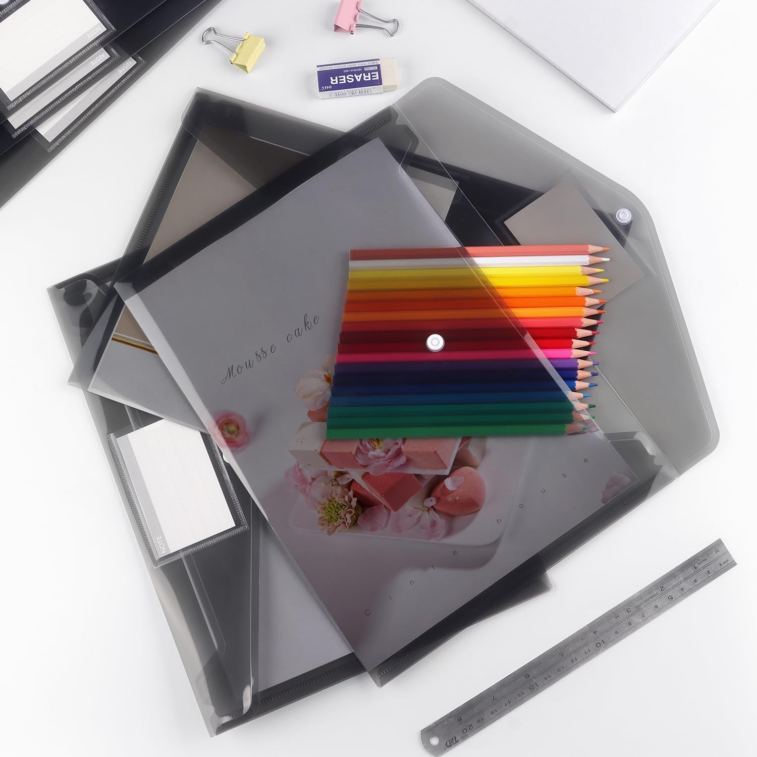 Tamaki 6 Pack Plastic Envelopes Poly Envelopes, Clear Document 6 Pack-black