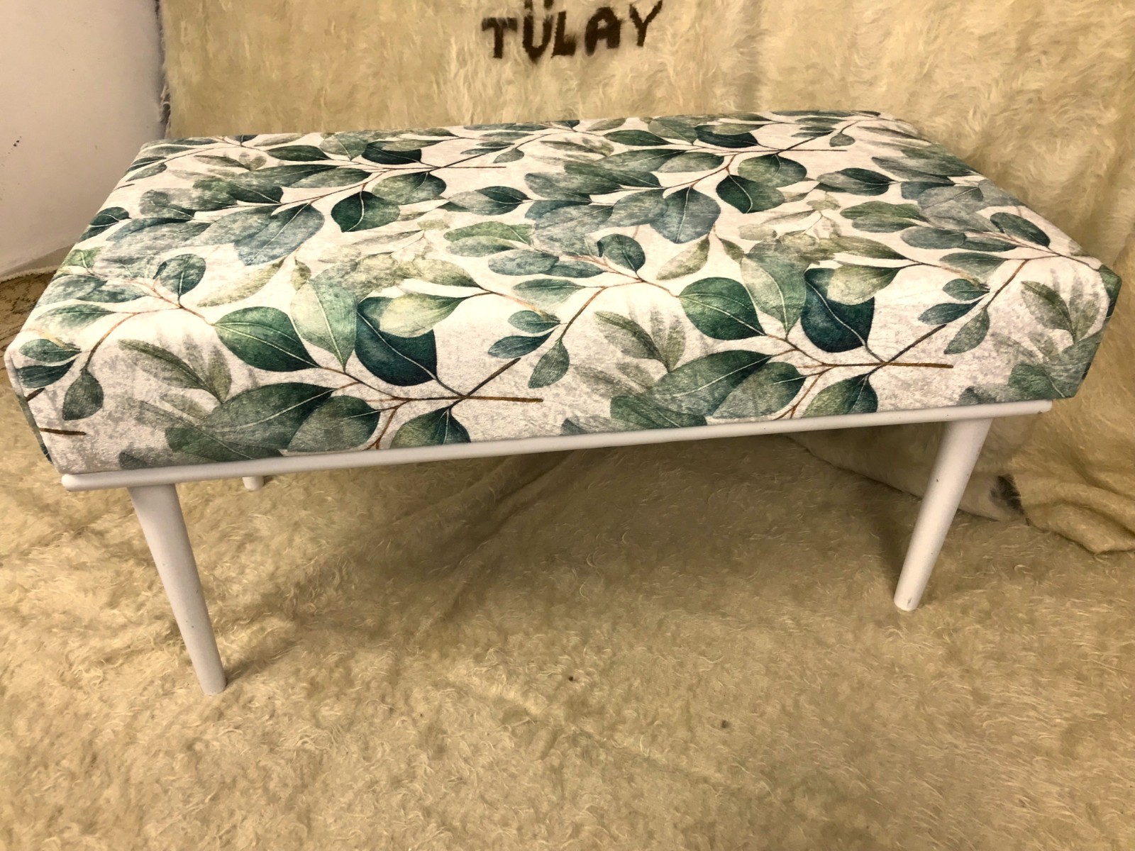 Handmade Kilim Upholstered Ottoman Footstool Piano Entryway Bedroom Bench