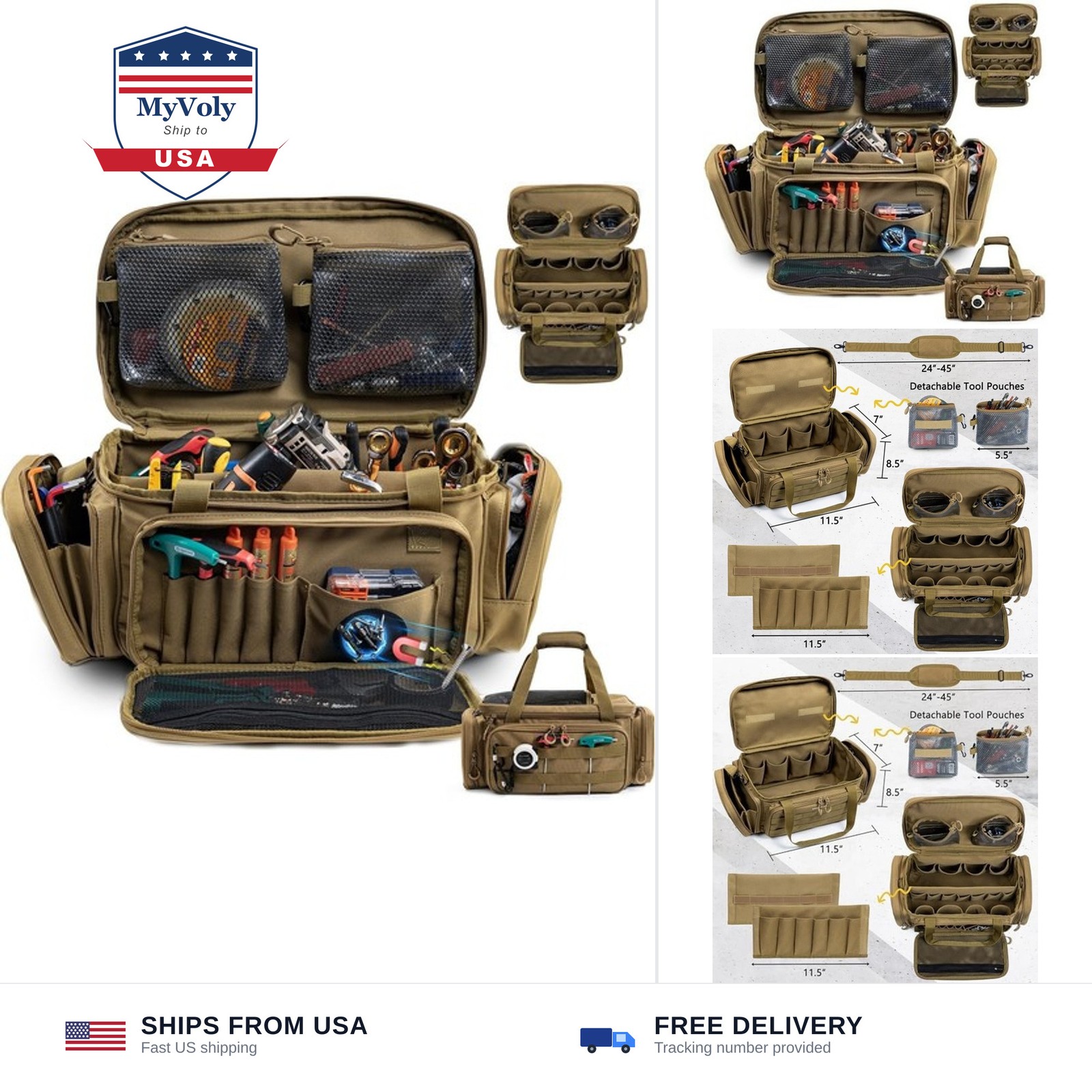Heavy Duty Tool Bag Organizer with Strong Magnets & Detachable Pouches, Tacti...