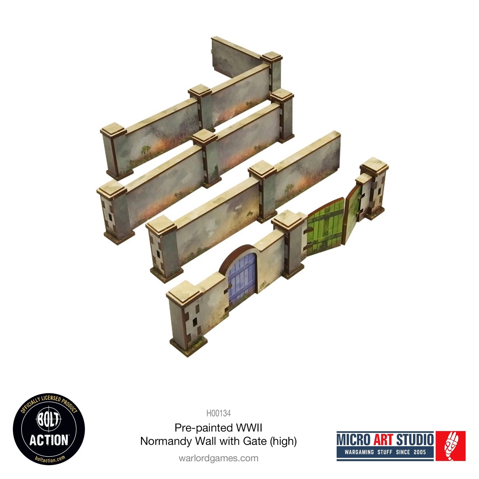Micro Art Studio: WW2 Normandy Wall with Gate (High) HDF Prepainted Terrain