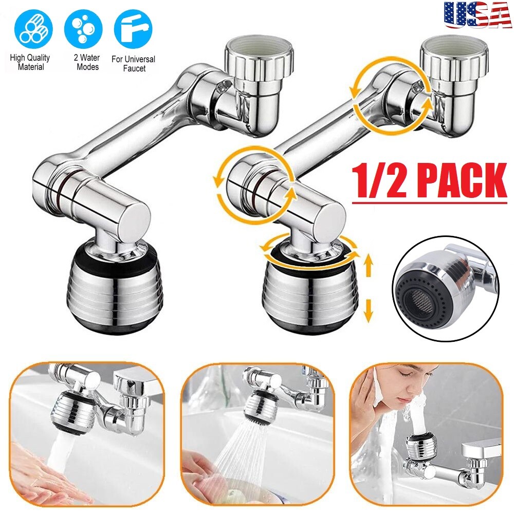 2Sets Universal 1080° Swivel Extension Faucet Aerator Rotate Robotic Arm Extend