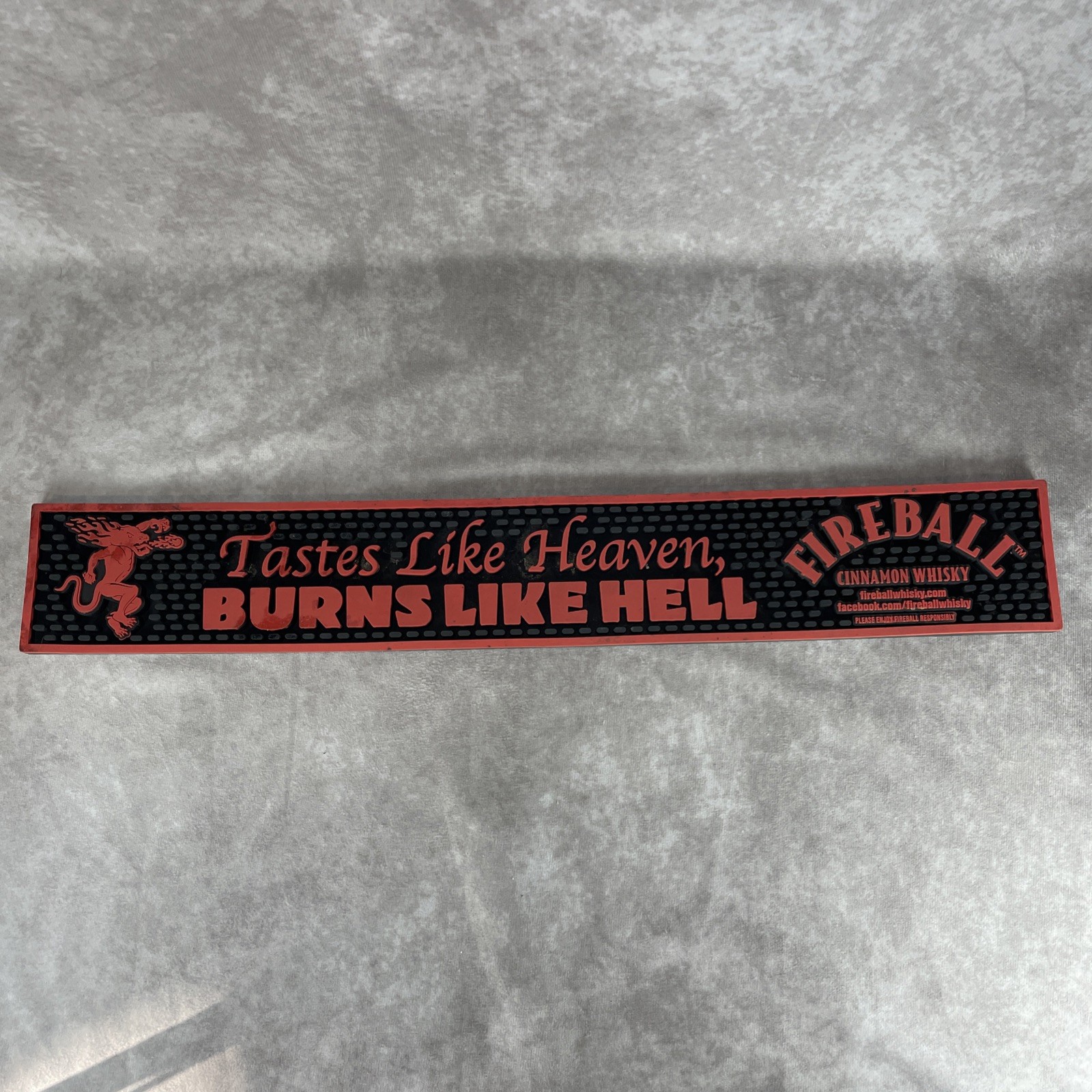 FIREBALL Cinnamon Whisky Alcohol Rubber Pour Bar Mat 23.75" x 3.5" Black & Red
