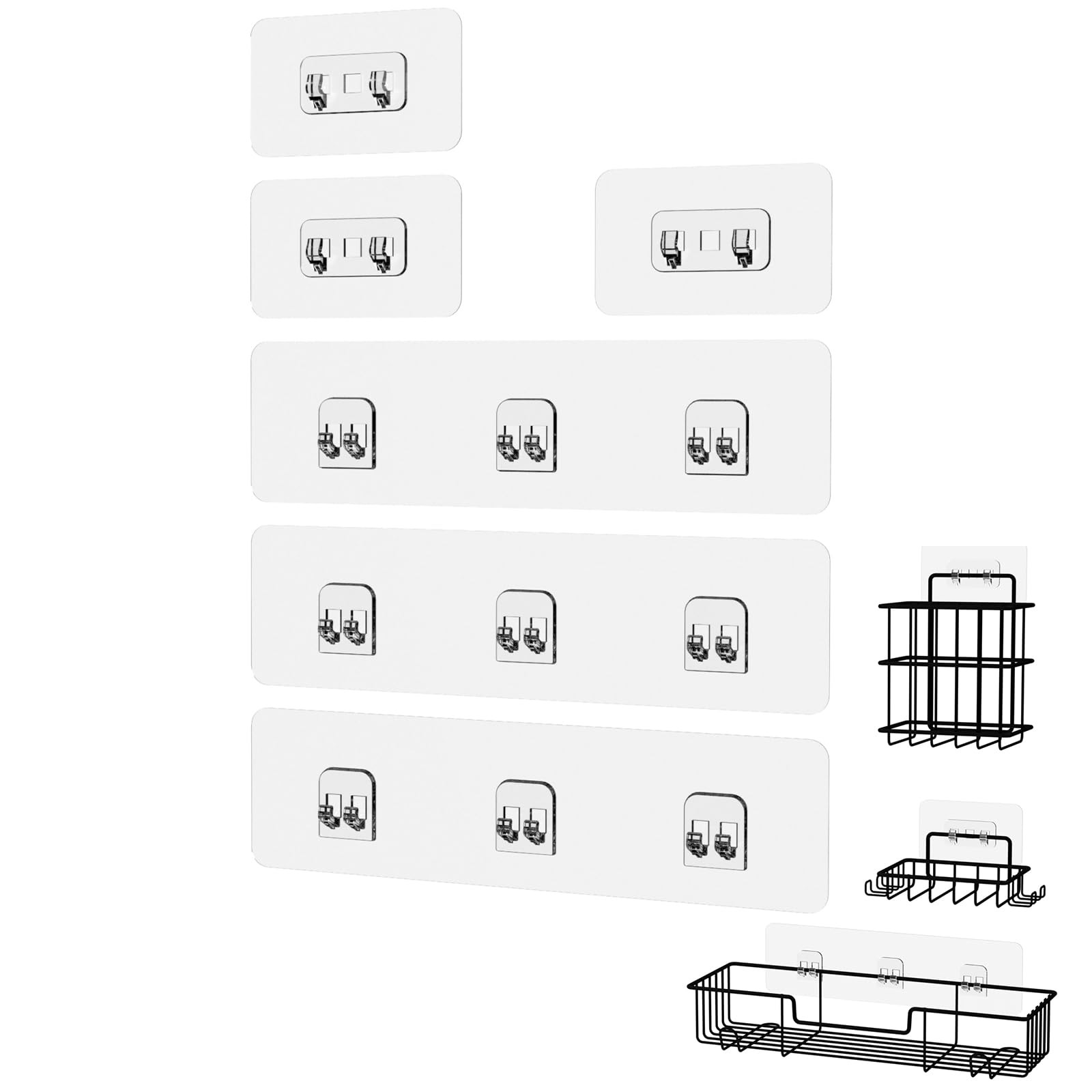 Jovware Shower Caddy Adhesive 1+3 Wire Hook 6 Pack, Transparent 3 Hooks 10"