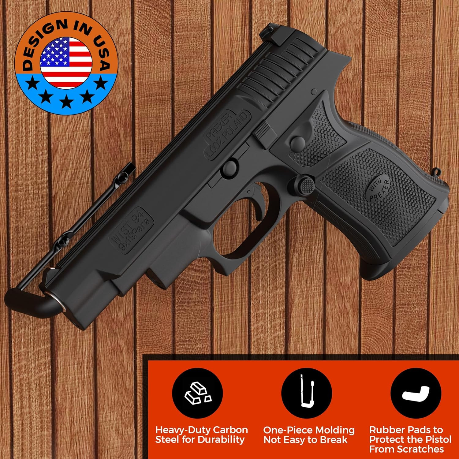 8Pcs Pistol Wall Mount Rack - Rubber Wrap Top Pistol Rack for Wall,Cabinet,Safe,