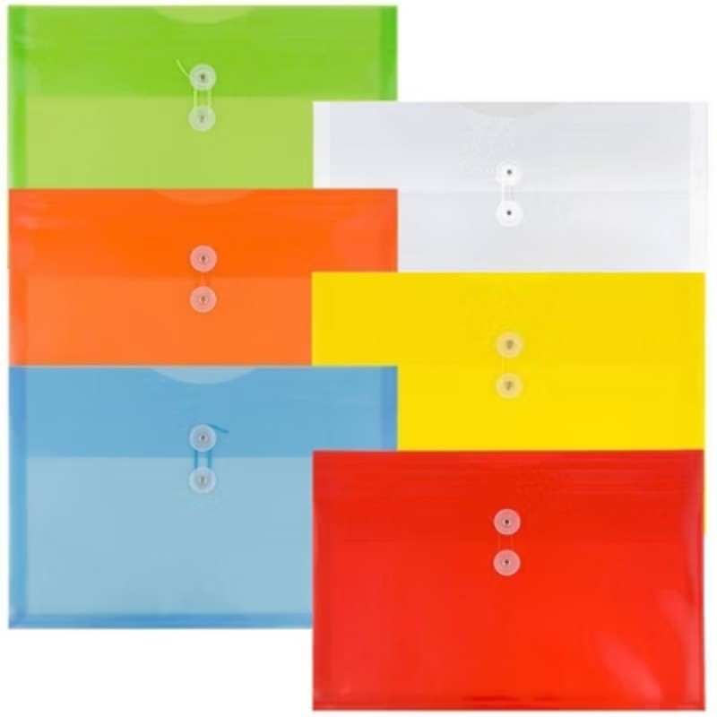 9 3/4'' X 14 1/7'' 6pk Plastic Envelopes with Button and String Tie Closure