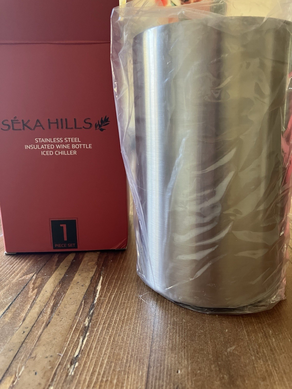 Seka Hills Stainless Steel Insulated Wine Bottle Iced Chiller New Open Box