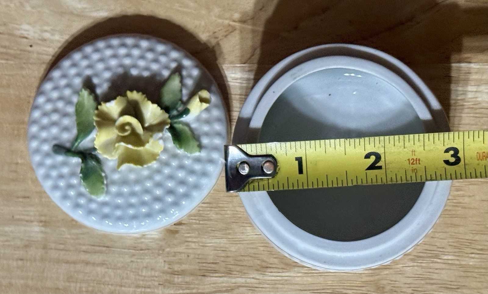 Trinket Box w/ A textured, dotted surface decorated w/ yellow flower; Germany