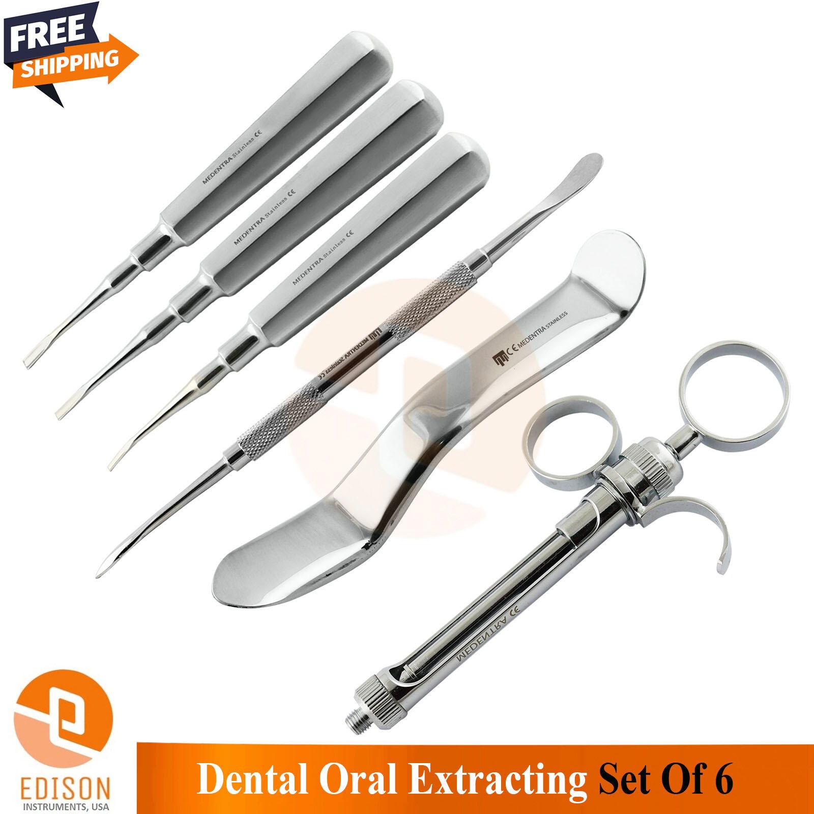 6 Pcs Dental Oral Extraction Set Luxating Elevators Retractor Anesthetic Syringe