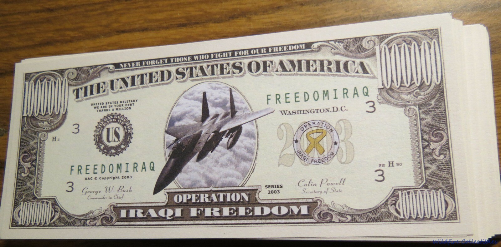 WHOLESALE LOT 100 OPERATION IRAQI FREEDOM BILLS MONEY USA war dollar U.S.A. new