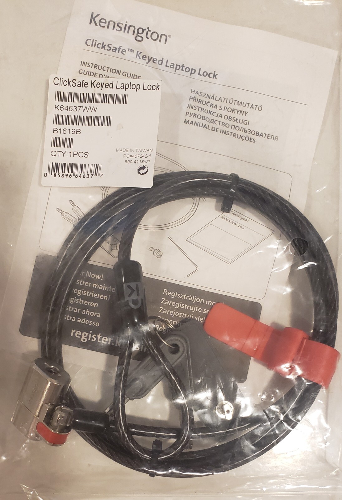 Kensington ClickSafe Keyed Laptop Cable Lock K64637WW New Sealed Free Shipping